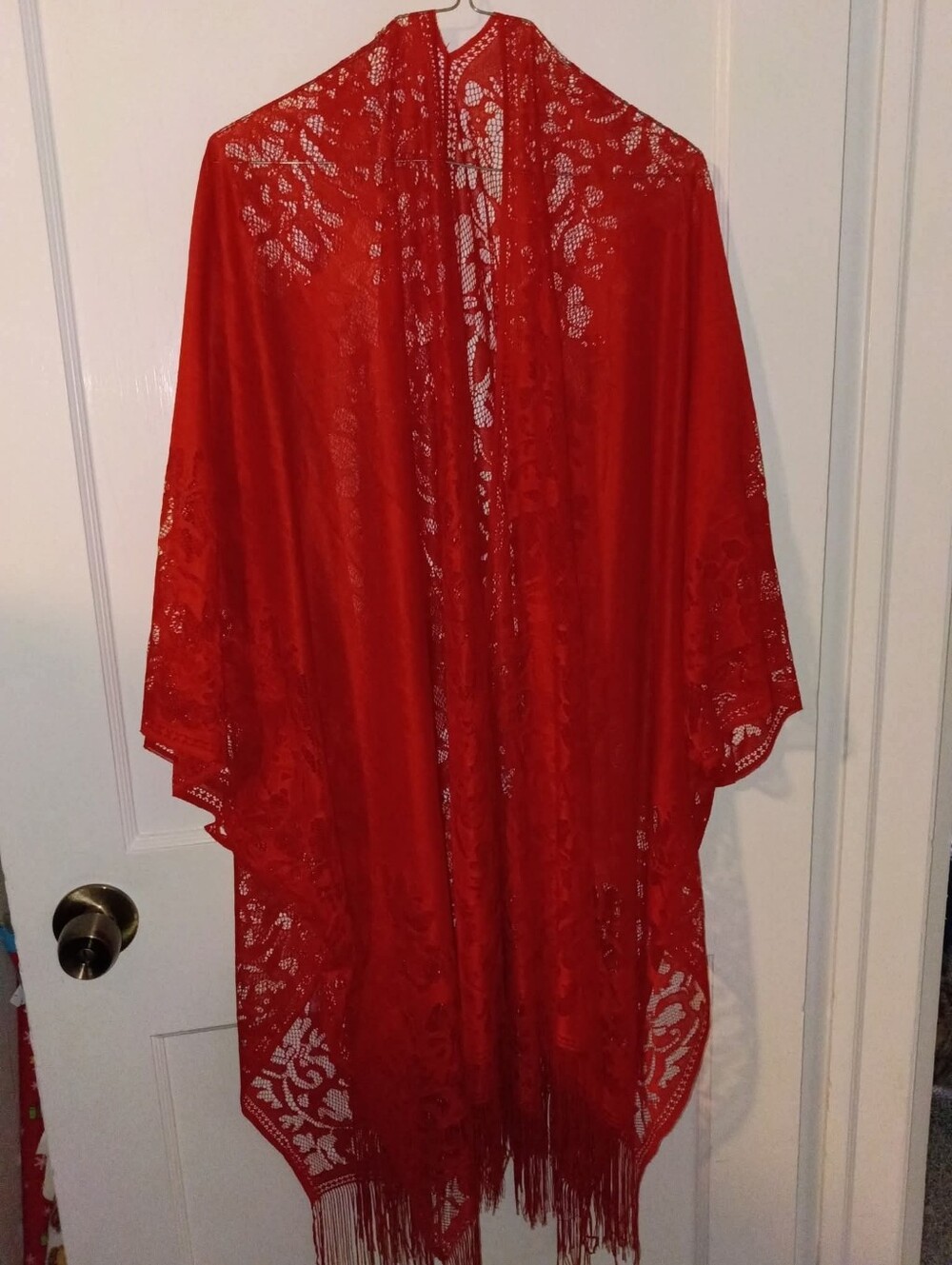 Red Lace Fringe Kimono Robe - Women's Intimates & Sleepwear OS